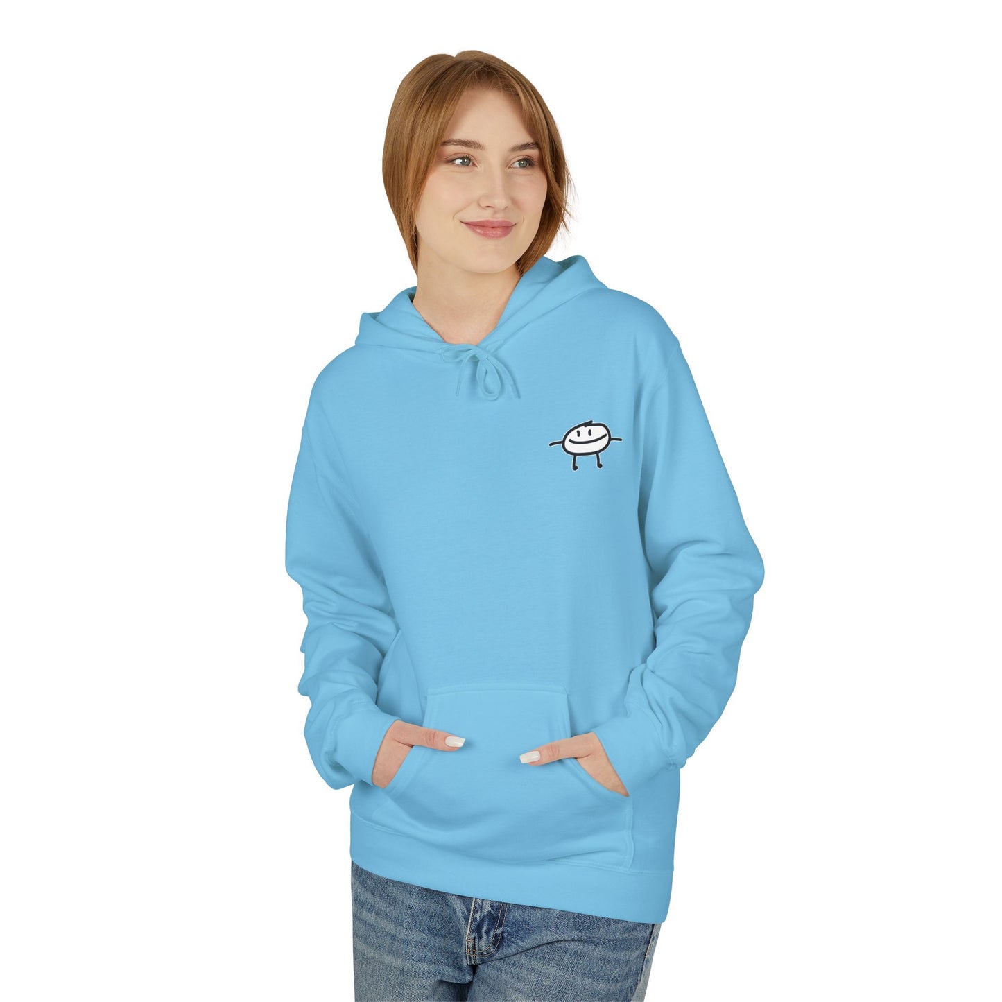 Positive On Purpose Hoodie; Simple logo design with wave quotes on back.